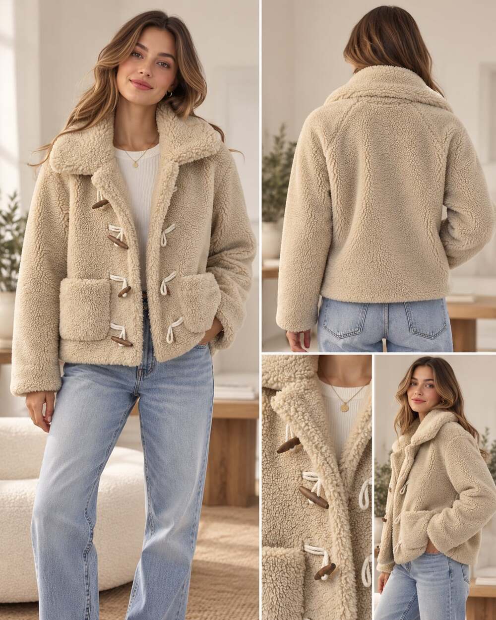 Loft Sherpa Toggle Jacket XXSP Petite Cream Faux Shearling Coat